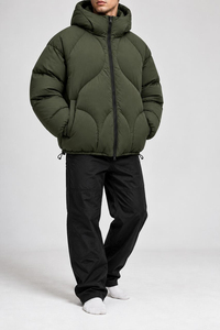 Chaqueta acolchada con capucha para hombre, color verde oliva, gruesa, holgada, con cremallera, para invierno - Product Image 4
