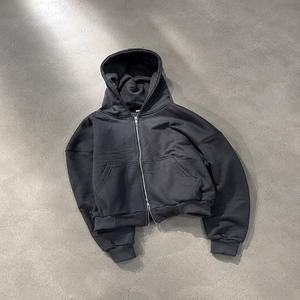 Men's Oversized Hooded <b>Zip</b>-<b>Up</b> Sweatshirt Solid Color Casual Fleece 100% Cotton Hoodie Loose Fit Winter Waterproof Wear - Product Image 4