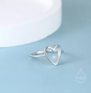 Bague Cœur Ouvert en Argent Sterling, Bague Minimaliste, Bague Cœur Géométrique en Argent, Bague en Argent Massif - Product Image 4