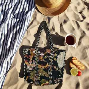 Magnifique sac à bandoulière en coton matelassé Kantha, sacs à main de créateurs pour femmes avec fermeture à glissière et poche pour les voyages et les courses - Product Image 4