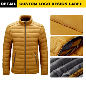 Veste matelassée personnalisée, couleur unie, col montant, fermeture éclair, imperméable, veste d'hiver pour homme, pour l'extérieur - Product Image 3