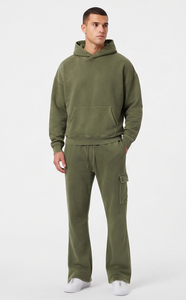 Conjunto Deportivo para Hombre, Sudadera con Capucha y Pantalones Deportivos 100% Algodón, Sudadera con Hombros Caídos y Pantalones Deportivos Rectos con Corte Acampanado, Conjunto de Dos Piezas - Product Image 5