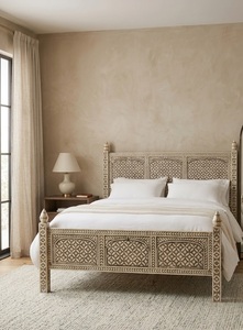 Cama de Madera de Ratán Tallada, Diseño Tradicional, Tamaño King, para Juego de Dormitorio - Product Image 2