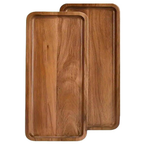 Lot de 2 plateaux de service carrés en bois d'acacia Plateaux en bois naturel pour biscuits Apéritifs Dessert Snacks et présentoir de nourriture de cuisine - Product Image 1