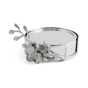 Set Of Hammered <b>Silver</b> Finished Coasters With Flower Accents Suitable For Family Dining Entertaining And Gifting Purposes - Product Image 2