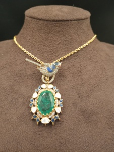 Amaira Jewels Vintage Gold Plated Classic Bird <b>Pendant</b> with <b>Emerald</b> Cut Stone and Blue Accents Women's Fashion Jewelry Gift - Product Image 6