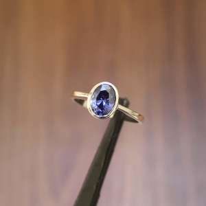 Anillo de Tanzanita con Engaste de Bisel, Anillo de Compromiso Art Deco, Plata de Ley S925, Anillo Chapado en Oro de 14K - Product Image 1