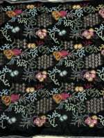 Tissu en velours tricoté brodé à motif floral et sequins, base noire, haute densité, séchage rapide, poids moyen, pour artisanat