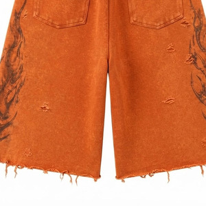 <b>Men's</b> <b>Orange</b> Ripped Bermuda <b>Shorts</b> Streetwear Baggy Elastic Waist Distressed Washed 100% Cotton Waterproof Breathable Quick Dry - Product Image 5
