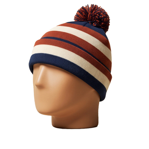 Bonnet à pompon rayé tricolore personnalisé OEM, en acrylique 100% lourd, mélange de laine douce, revers pliable, style vintage, pour le ski et les activités de plein air en hiver - Product Image 2