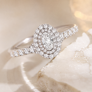 Classic <b>Oval</b> Shape Diamond Wedding <b>Ring</b> Double Halo <b>Moissanite</b> Pave Setting 925 Sterling Silver Proposal <b>Ring</b> - Product Image 1