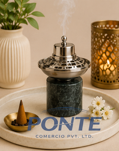 Luxury Silver Plated Bakhoor Burner With Green Marble Base Vintage Loban Dhoop Dani Incense Holder For Home <b>Decor</b> Meditation - Product Image 2