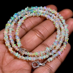 Natural White Ethiopian <b>Opal</b> <b>Necklace</b> with Uncut Drilled Beads 3-4mm Size Irregular Shape 16" Inches - Product Image 1