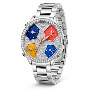 Montre de luxe unisexe avec bracelet en acier inoxydable serti de diamants, cadran analogique, verre saphir, boîtier rond de 44 mm, fermoir déployant - Product Image 5