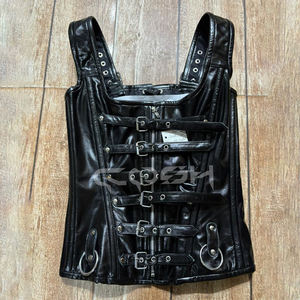 Corsé de Cuero Negro Resistente con Hebillas, Estilo Punk Rock, Top Overbust con Múltiples Correas y Detalle de Herrajes en D - Product Image 3
