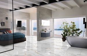 กระเบื้องปูพื้นและผนังกันลื่นลายหินอ่อนสีขาว Statuario ขนาด 600x1200 มม. กระเบื้องเคลือบเงาหรูหราสำหรับตกแต่งภายในห้องน้ำ - Product Image 2
