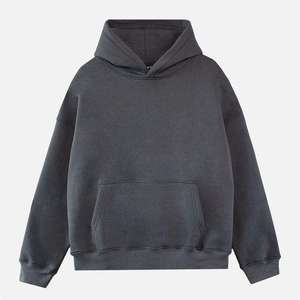 Sudadera con Capucha Extra Grande para Hombre, Color Gris Sólido, Felpa Francesa, Corte Regular, Tejido de Algodón, para Otoño - Product Image 4