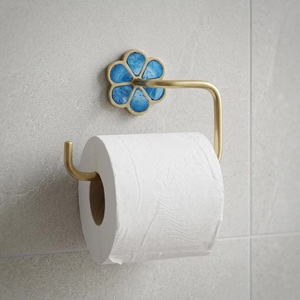 Portarrollos de papel higiénico moderno de latón con diseño de flor azul, montaje en pared para baño - Product Image 1