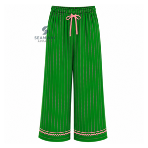 Alpha| Kapa |Alpha Women's Striped Pajama Set Button Front Long Sleeve Sleepwear Contrast Trim Lounge <b>PJs</b> With Drawstring Pants - Product Image 4