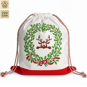 Christmas Jolly Reindeer <b>Velvet</b> Base Cosmetic Pouch 35x46cm Custom Printed Drawstring Gift Bag Wholesale OEM Private Label SNC35 - Product Image 1