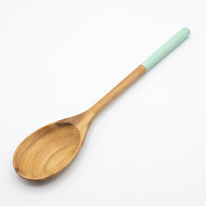 Cuchara Larga de Madera de Teca Sólida Premium con Mango Verde Menta, Utensilio de Cocina Ecológico, Servidor de Arroz de Madera Antiadherente - Product Image 1