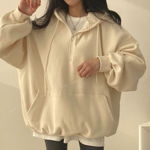 Sudadera con Capucha Oversize para Mujer, Gris Sólido, Hombros Caídos, Cierre Frontal con Cremallera, Transpirable, Tejido de Algodón y Fibra de Bambú, Estilo Otoñal - Product Image 2