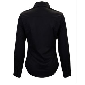 Chemise noire à col boutonné pour femme, manches longues, décontractée, tendance, avec motif lettre brodé, idéale pour le bureau, vêtement élégant - Product Image 2
