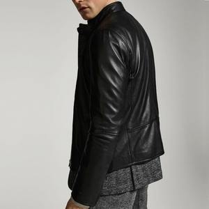 Chaqueta de Cuero para Hombre con Cuello Alto de Piel de Oveja Genuina, Personalizada, con Logotipo Frontal en Lona, Estilo Urbano, Transpirable, para Invierno - Product Image 2