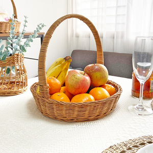 Cesta de picnic tejida de ratán redonda, cesta de frutas con asa para acampar al aire libre o accesorios de mesa de cena - Product Image 2