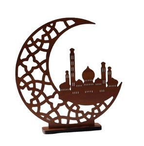 Mosquée en bois faite à la main avec ornement de croissant de lune Accent décoratif élégant Ramadan Kareem et Eid Mubarak - Product Image 2