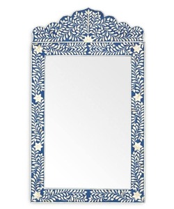 Espejo de Pared Rectangular Decorativo con Incrustaciones de Hueso, Estilo Rústico Tradicional, Hecho a Mano por HASAN CRAFT, con Diseño Floral Azul, No Requiere Electricidad - Product Image 2