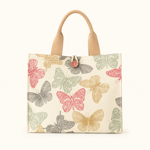 Premium Cotton Canvas Tote <b>Bag</b> Multicolor Butterfly Design Double Short Handles <b>Medium</b> <b>Size</b> Reusable Shopping Handbag Eco - Product Image 1
