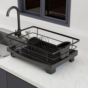 Escurridor de platos de metal negro, organizador de cocina con soporte para utensilios, accesorios de cocina, artículos de cocina - Product Image 4