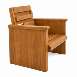 Silla de Jardín Escandinava de Madera de Teca Sólida con Forma Cuadrada Redondeada, Cómoda, con Seis Patas de Apoyo, Base Hexagonal Abierta, Impermeable, para Parque - Product Image 1