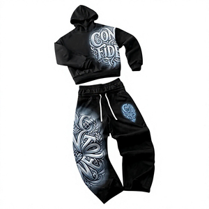 Conjunto de Sudadera con Capucha de Forro Polar Negro para Hombre, Ropa Casual Térmica de Invierno, Logotipo Bordado, Color Sólido, Tejido de Punto - Product Image 6