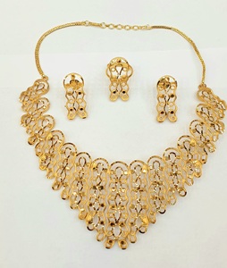 24K Gold Plated Brass Alloy Vintage Jewelry Set Necklace Earrings <b>Ring</b> for Women's Engagement Party Wedding Anniversary - Product Image 2