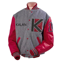 Veste universitaire en molleton de coton gris chiné pour homme KVJ101, manches en cuir brodé, patch en chenille, personnalisable, style Letterman