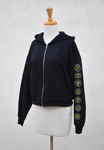 Sweat à capuche court zippé - Noir 100% Coton Écologique Anti-rétrécissement Hiver Brodé ODM - Product Image 2