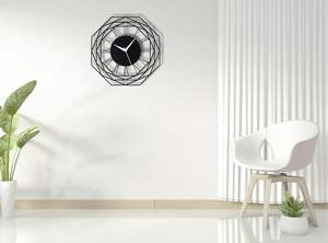 Grande horloge murale en métal, design moderne noir, pour salon, décoration de la maison - Product Image 3