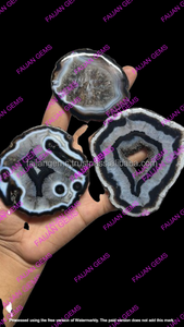 จี้หินอาเกตสีดำธรรมชาติคุณภาพสูง FAIJAN GEMS รูปทรงไม่สม่ำเสมอ ขัดเงาสีขาว สำหรับงานฝีมือและเครื่องประดับ - Product Image 2