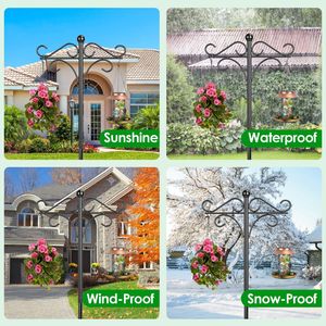 Supporto da Giardino in Metallo Regolabile in Altezza per Esterni con Base a 5 Punte e Doppi Ganci, Accessorio per Mangiatoie per Uccelli, Lanterne e Cesti Sospesi - Product Image 6