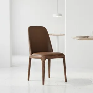 Chaise de restaurant moderne rembourrée avec dossier haut, structure en bois et assise rembourrée marron pour café et mobilier de maison - Product Image 1