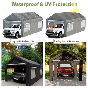 Tenda a baldacchino in acciaio resistente 10x20 con finestre ventilate avvolgibili, garage grigio con pareti laterali rimovibili e porte - Product Image 5