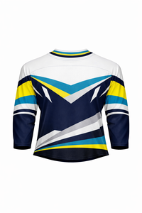 Camiseta de Hockey sobre Hielo Sublimada Personalizada, Cuello en V, Manga Tres Cuartos, Estampado Geométrico, Ropa Deportiva de Poliéster que Absorbe la Humedad para Hombre - Product Image 3