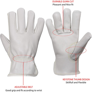 Guantes de Seguridad de Cuero de Grano Completo, Textura Lisa, Puño Recto, Duraderos, Antideslizantes, de Uso General, Blancos - Product Image 4