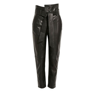 Pantalon élégant en cuir véritable respirant pour femme, taille mi-haute, coupe droite, idéal pour l'hiver, les soirées et le style quotidien tendance - Product Image 1