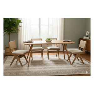 ARTERRA Premium Modern <b>Wooden</b> <b>Dining</b> <b>Table</b> and Rattan Chair Set with Cushion for Hotel Villa Project - Product Image 3