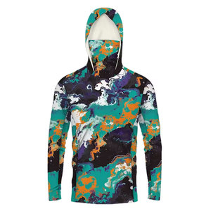 เสื้อยืดพิมพ์ลายป้องกันรังสียูวี แห้งเร็ว น้ำหนักเบา มีฮู้ด UPF50+ โพลีเอสเตอร์ 100% เสื้อผ้าสำหรับตกปลา ระบายอากาศได้ดี - Product Image 1