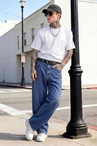 Men's Wide Leg <b>Jeans</b> High Waist Loose Fit Casual Denim Pants 100% Cotton Woven Material <b>Chain</b> Decoration - Product Image 6