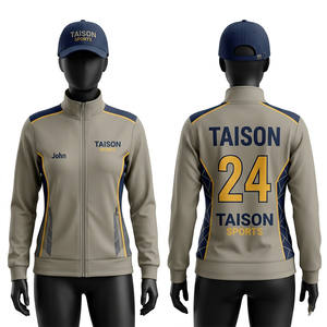 Women Cricket Training <b>Jacket</b> 260 GSM Polyester Orange <b>Grey</b> Athletic Panels Custom Embroidery Print Logo Teamwear - Product Image 4
